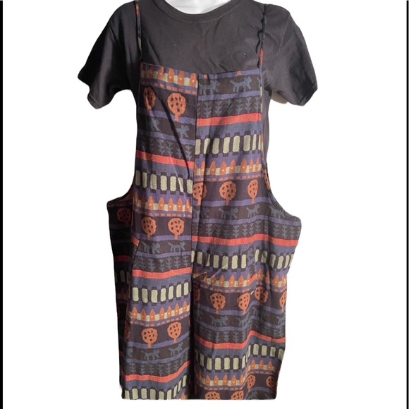 NWT.  Funky Sacred Threads Overalls L/XL. BL/RD 1.   221305 - Picture 5 of 9